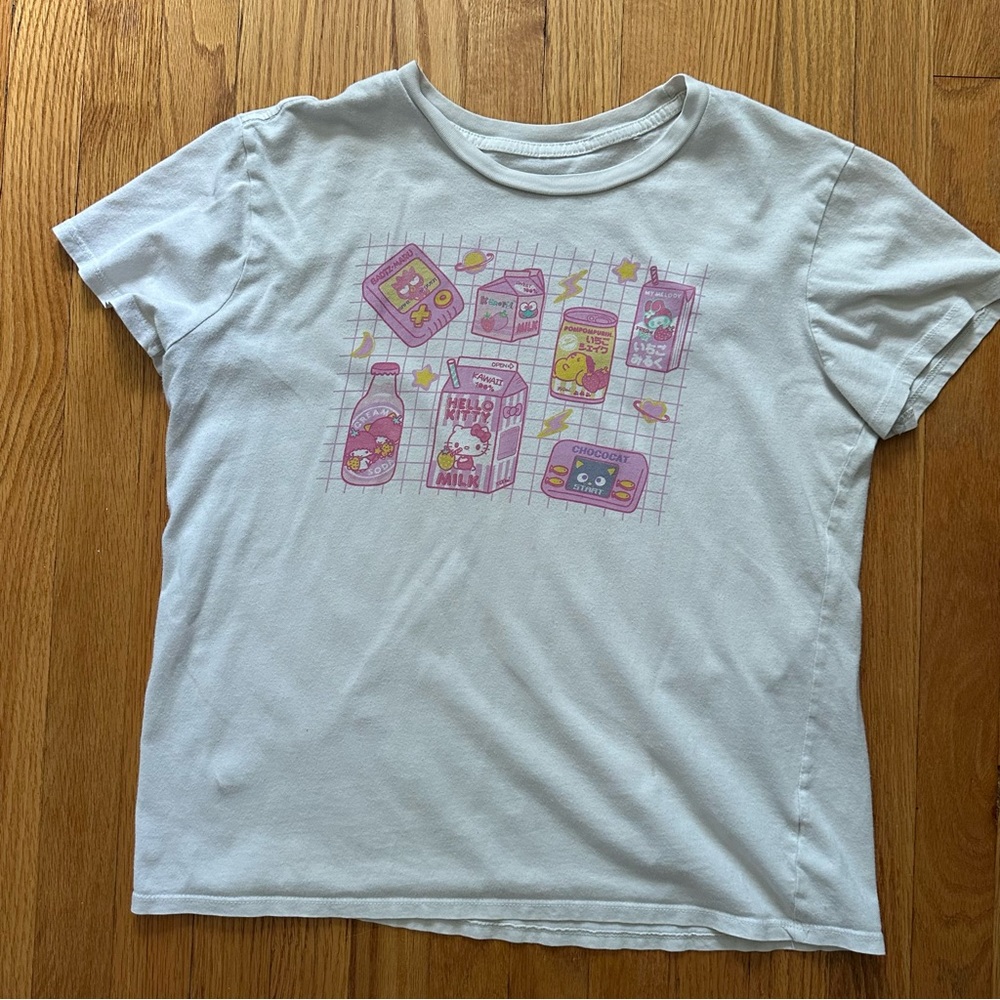 Sanrio Women’s Graphic T-Shirt White Pink Hello Kitty Medium Cotton